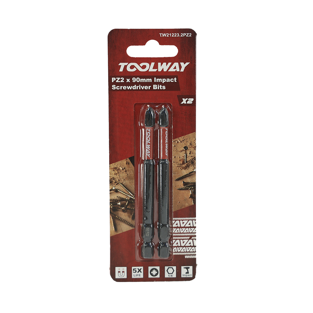 90MM PZ2 Impact Screwdriver Bits With Magnetic 2pcs In a pcak